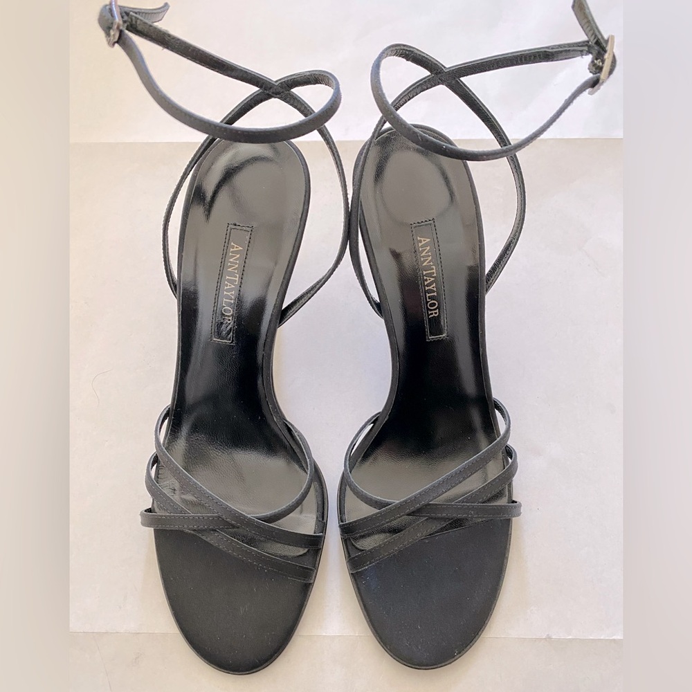 Ann Taylor Black Satin Strappy Heels